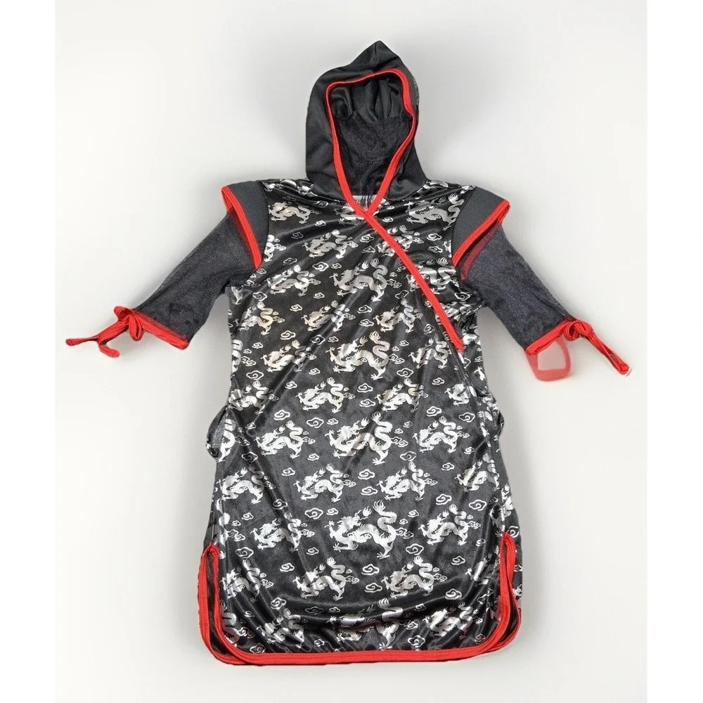 Sugar Sugar by Dreamgirl Ninja Costume Hooded Tunic Dragon Print Black Red Small